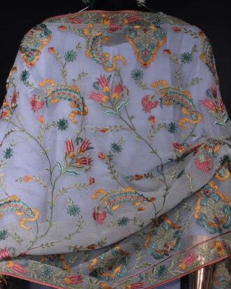 Georgette Dupatta with Zari and Turq Peach Embroidery